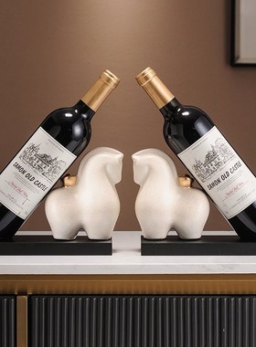 马上有钱酒架摆件新中式轻奢创意红酒瓶酒托客厅酒柜装饰乔迁礼物
