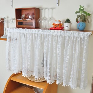 遮光帘滑轨免打孔鞋柜防尘门帘蕾丝布遮挡帘魔术贴柜子轨道短帘