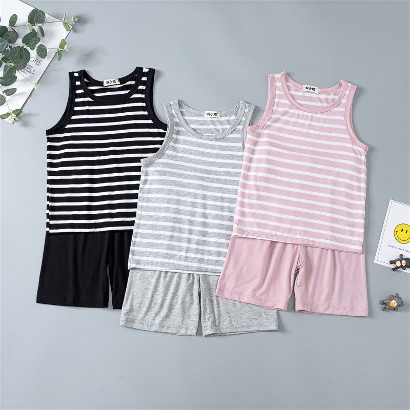儿童条纹背心短裤两件套夏季男孩宽松无袖睡衣薄款女孩空调家居服,童装/婴儿装/亲子装,背心吊带,淘宝优惠券,粉丝福利购,淘宝优惠卷