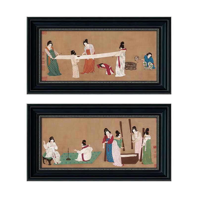 捣练图宋代宋式中国风走廊玄关组合挂画新中式客厅装饰画茶室壁画
