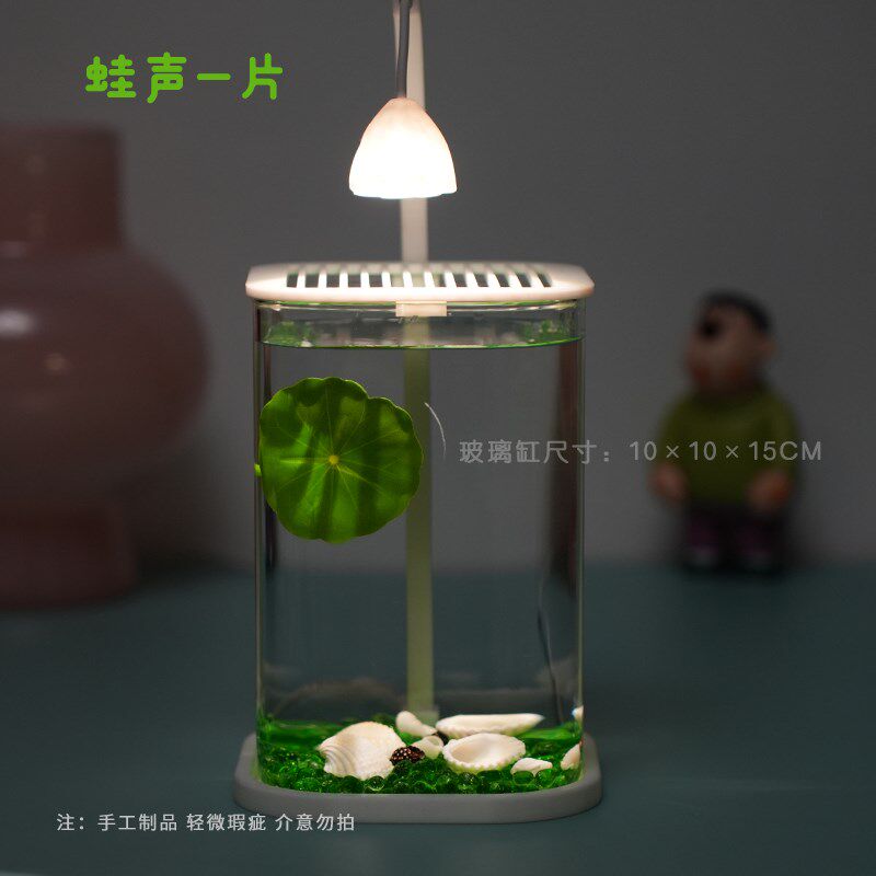 泰国斗鱼专用缸双缸高透小型懒人造景玻璃桌面专用鱼缸宿舍小夜灯
