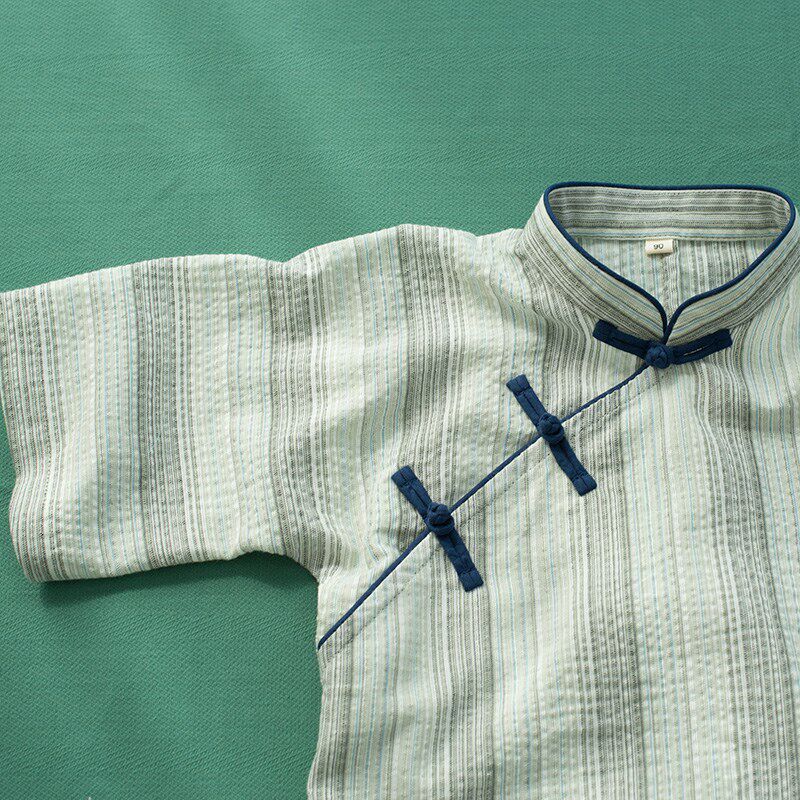 新中式女童装长袖秋季复古民国风旗袍小女孩改良倒大袖条纹连衣裙