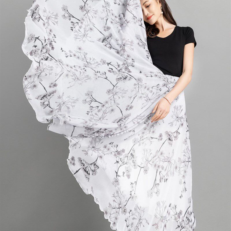 720度夏季雪纺半身裙a字跳舞薄款大摆裙大码胖mm显瘦遮肚拖地长裙