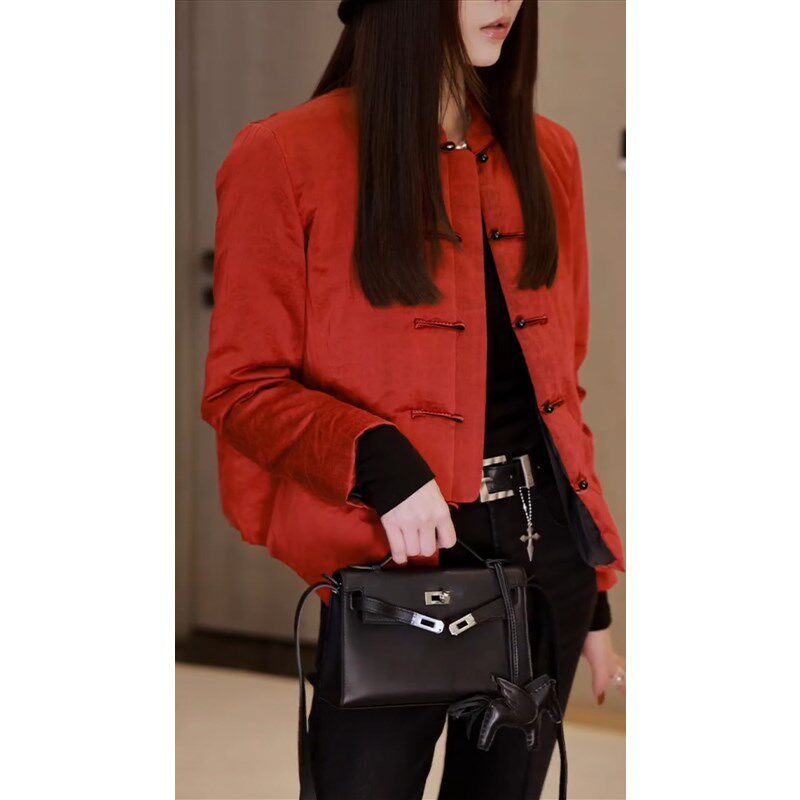 棉服女2024年新款秋冬季高级感超好看新中式国风红色夹棉盘扣外套