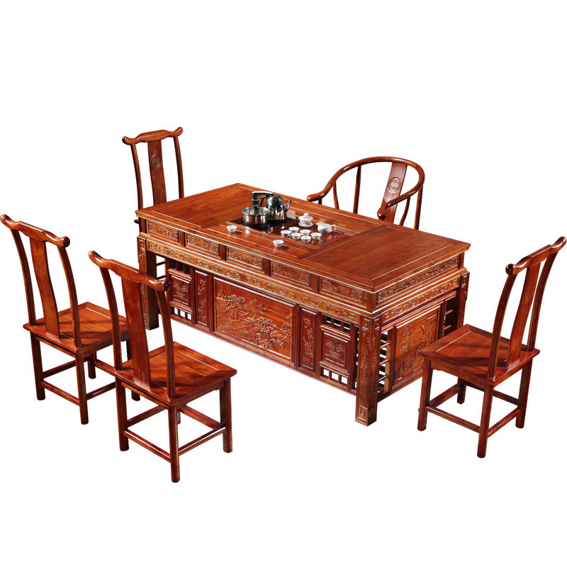实木茶桌椅组合榆木功夫茶台办公室喝家用茶具套装一体仿古茶几泡
