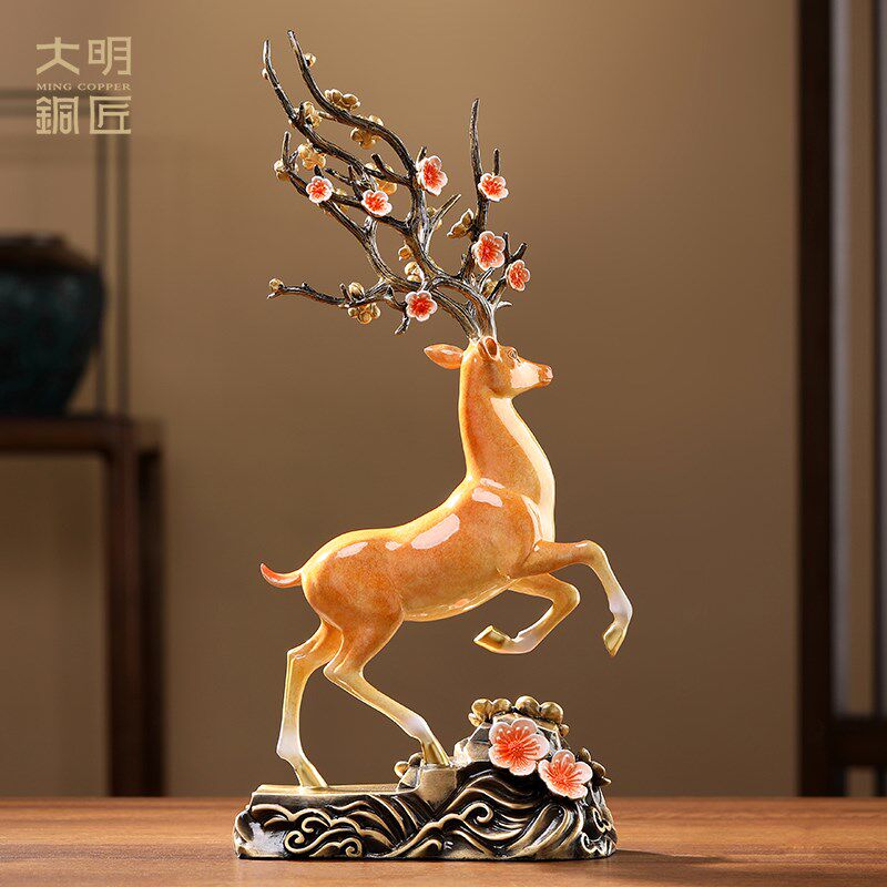 大明铜匠黄铜梅花鹿摆件工艺品家居客厅玄关酒柜装饰乔迁新居礼物