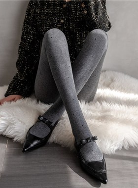 秋冬加绒灰色波点连裤袜冬季白色打底裤加厚白丝袜外穿保暖打底袜