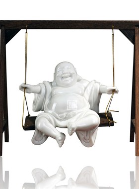 秋千弥勒陶瓷不倒翁弥勒笑佛摆件 德化白瓷 客厅装饰工艺品