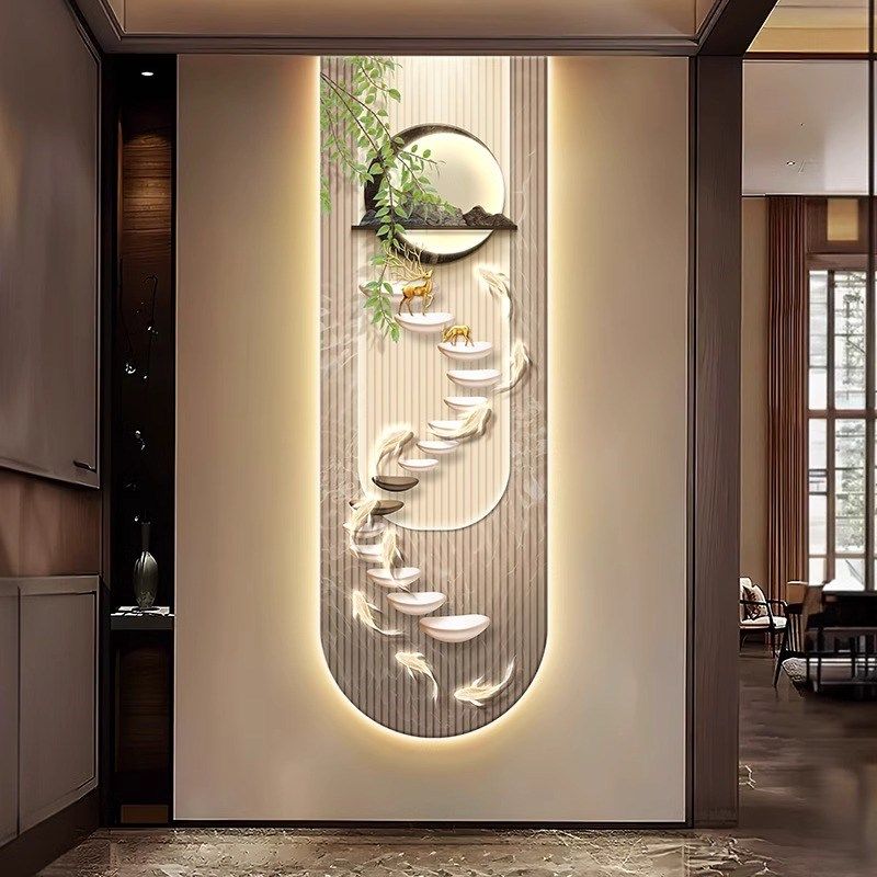 壁灯九鱼图生财鹿玄关高端装饰画灯光画客厅走廊过道LED发光挂画,家居饰品,氛围画/灯画,淘宝优惠券,粉丝福利购,淘宝优惠卷
