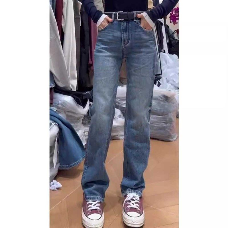 梨形身材显瘦窄版直筒牛仔裤女2025春季大码胖妹妹mm高腰遮胯长裤