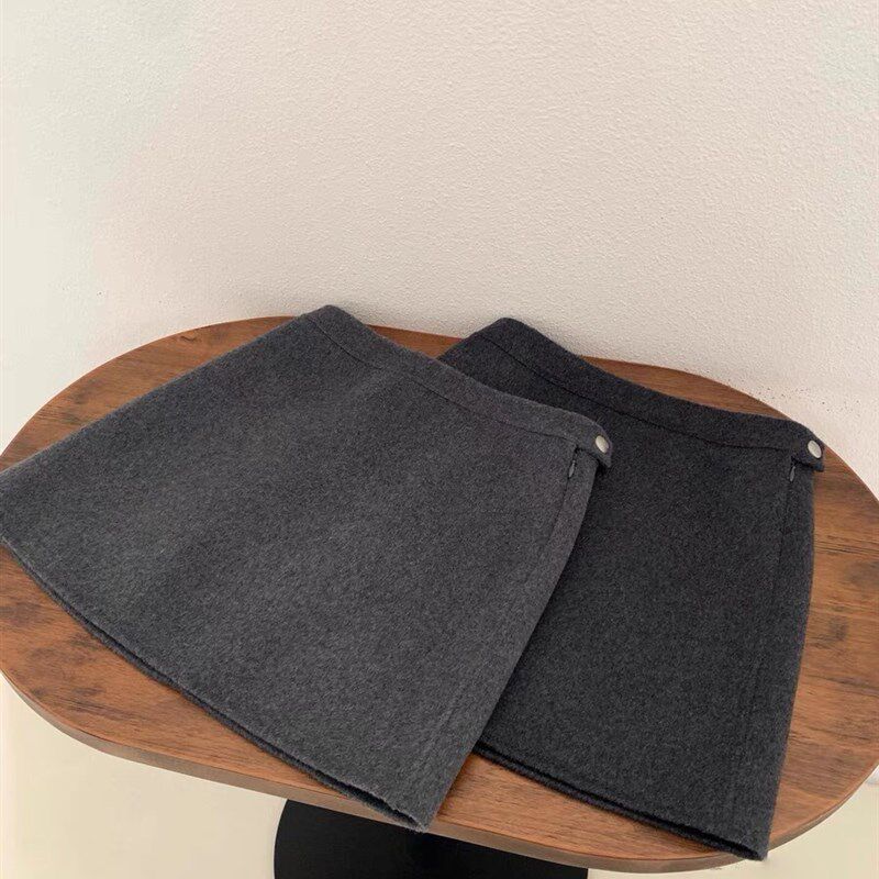 灰色羊毛呢短裙大码a字裙半身裙女秋冬黑色包臀裙裤呢子百搭显瘦