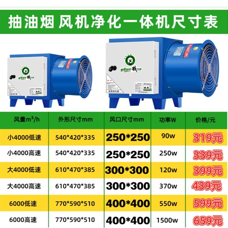 油烟净化器静电式饭店厨房小型风机一体机商用餐饮烧烤家用除味