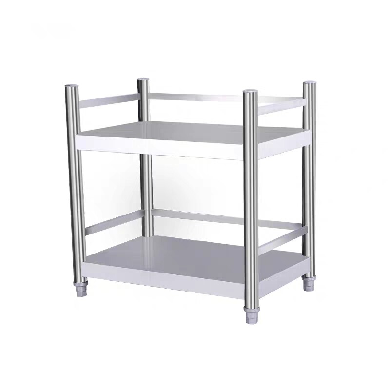 厨房不锈钢置物架两层护栏微波炉烤箱碗碟调料架子双层收纳整理架