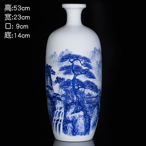 429景德镇陶瓷器釉下青花瓷花瓶手绘山水画 客厅家居工艺品摆件