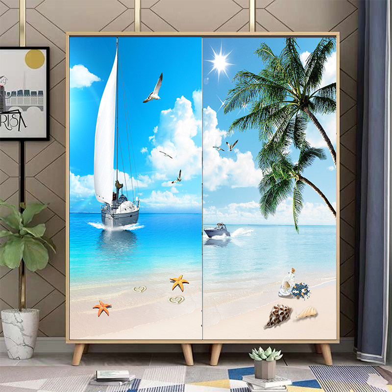 风景门贴纸整张自粘创意装饰木门翻新衣柜房间推拉玻璃移门墙贴画