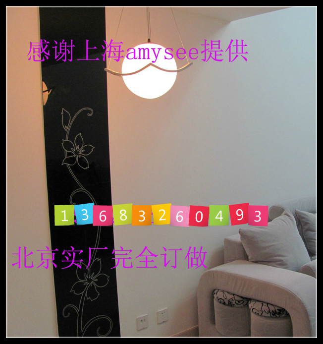 定做艺术玻璃背漆烤漆钢化背景墙桌面吊顶隐形柜门黑底白花快乐扭