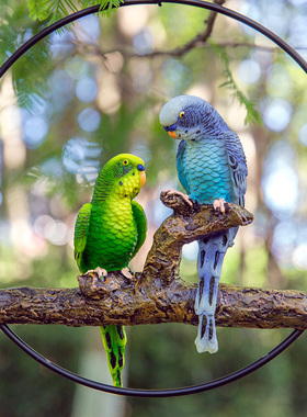 优选仿真树脂虎皮金刚鹦鹉鸟类动物雕塑摆件庭院花园林树上装饰品