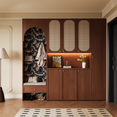 优选复古藤编入户鞋 饰柜中古间 柜玄关柜一体客厅隔断柜实木屏风装