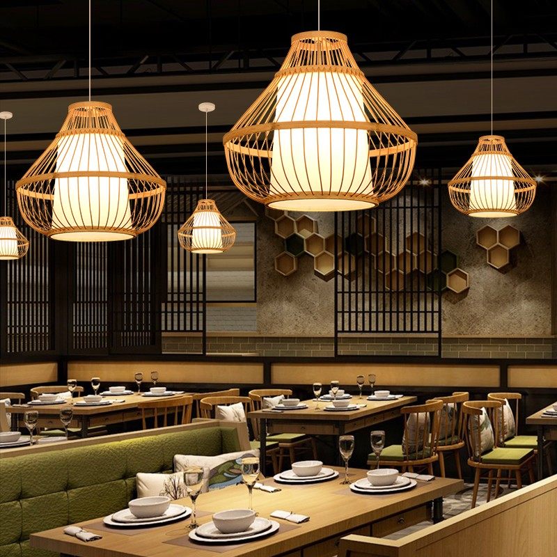 优选竹编中式餐厅酒店茶楼竹吊灯日式宅寂民宿火锅店吊灯竹艺灯笼