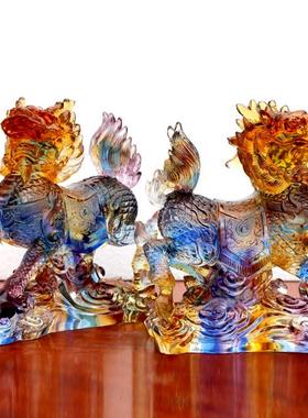 优选琉璃麒麟摆件一对镇宅招财守财保平安家居客厅店铺送礼风水摆