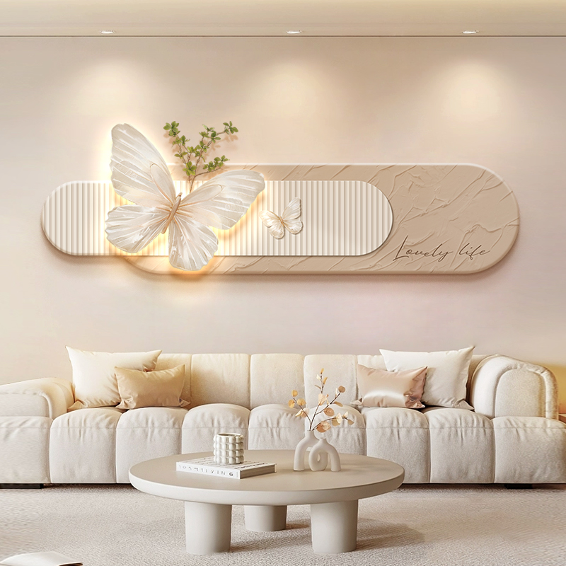 优选奶油风客厅装饰画蝴蝶立体沙发背景墙挂画法式高档卧室床头壁