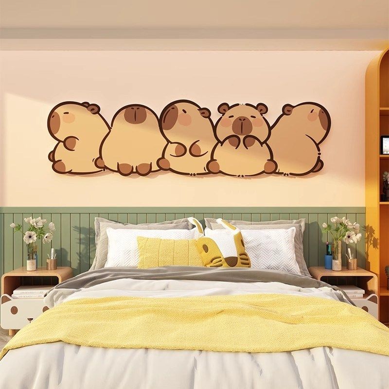 优选儿童房间背景墙自粘墙贴女孩卧室床头背景墙面卡皮巴拉卡通装,家居饰品,软装墙贴,淘宝优惠券,粉丝福利购,淘宝优惠卷