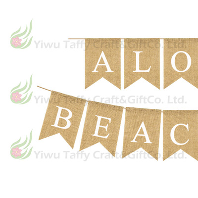 夏威夷派对装饰拉花鱼尾旗串旗ALOHA BEACHES麻布燕尾拉旗