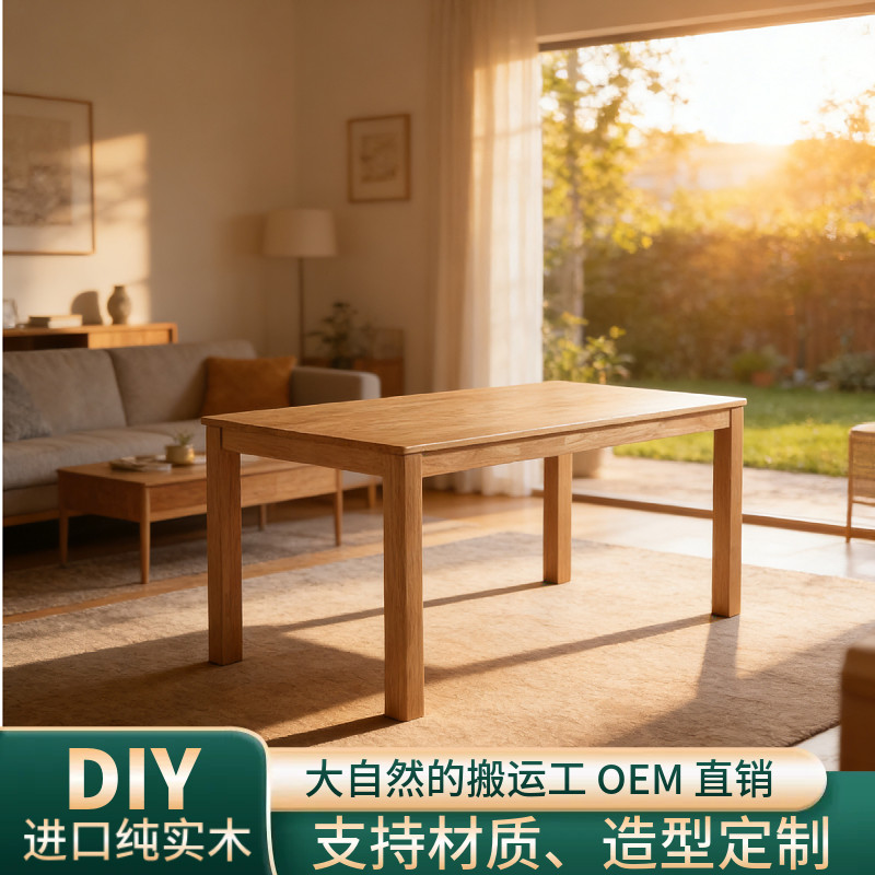 务匠全实木餐桌家用原木方桌小户型客厅饭桌长方形实木桌子可定制