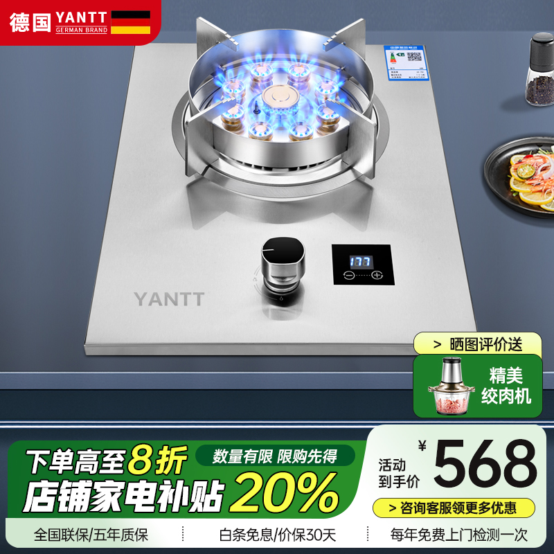 德国妍太单灶煤气灶大火燃气灶台式天然气液化气嵌入式九腔猛火灶