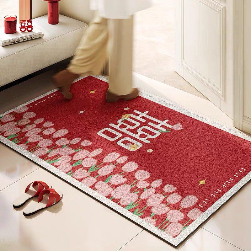 婚房喜庆红门垫刮泥蹭土可剪裁防滑垫耐脏耐磨丝圈入户结婚地垫
