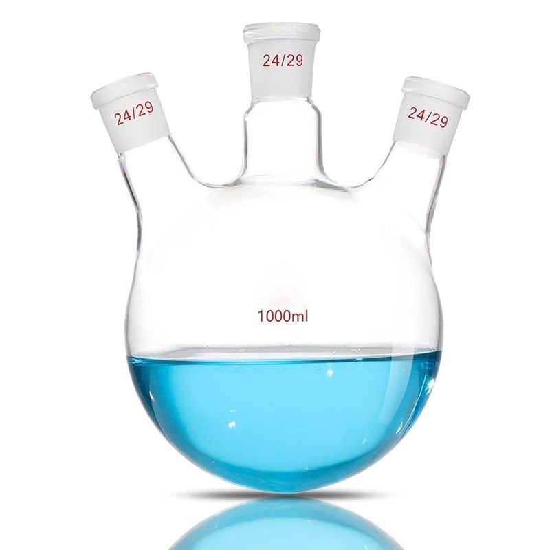 玻璃斜三口圆底蒸馏烧瓶斜口三颈反应瓶厚壁化学实验室仪器可定制
