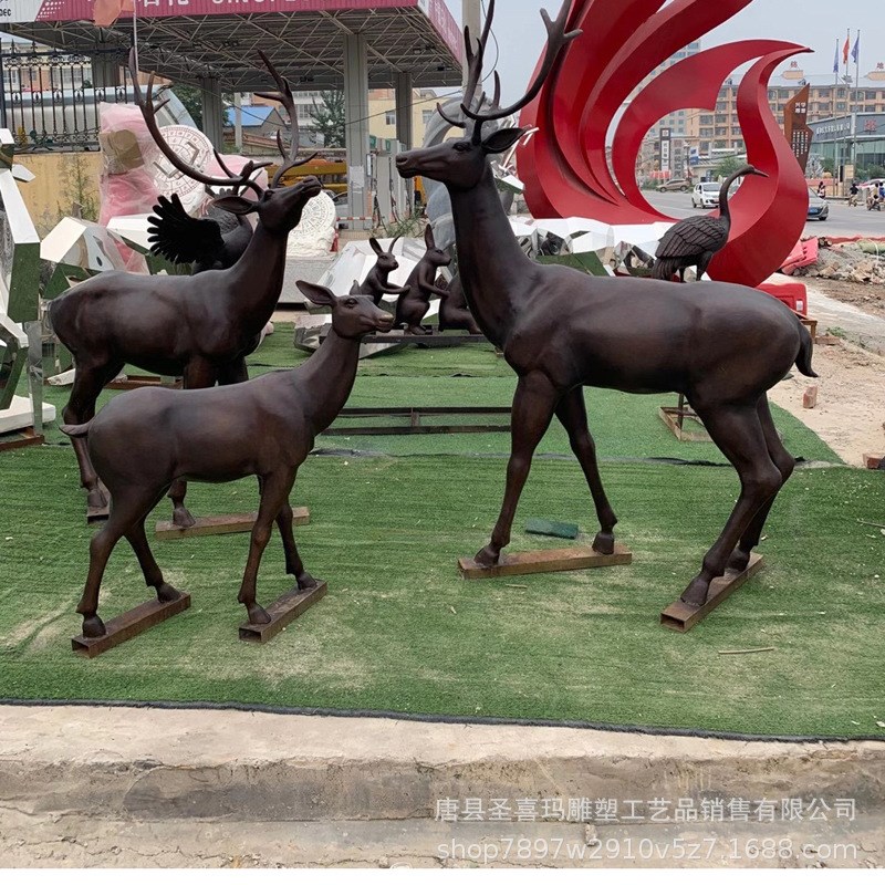 厂家直销草坪梅花鹿铜雕塑 子母鹿铜雕摆件 户外动物雕塑定制