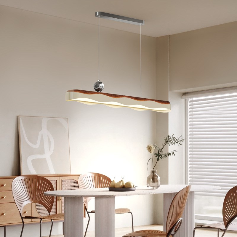 中古法式奶油风长条餐厅吊灯设计大气简约吊灯吧台波浪边中山灯具