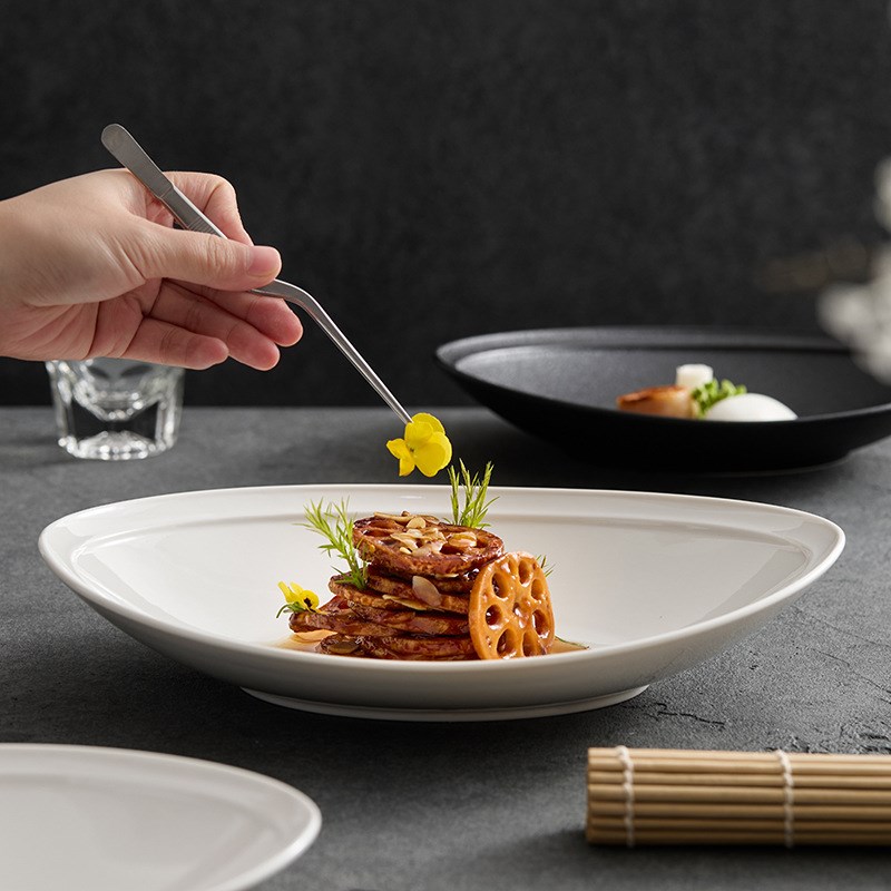 陶瓷鱼盘椭圆长形蒸鱼盘家用餐盘子菜盘餐具沙拉深盘创意日式船盘