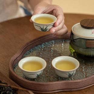 收纳包玻璃旅行茶具户外泡茶壶 冰台手绘竹子快客杯一壶三杯便携式