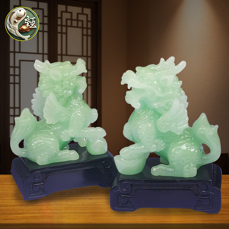 招财麒麟摆件大号一对乔迁新居装饰店铺收银柜台开业客厅工艺礼品