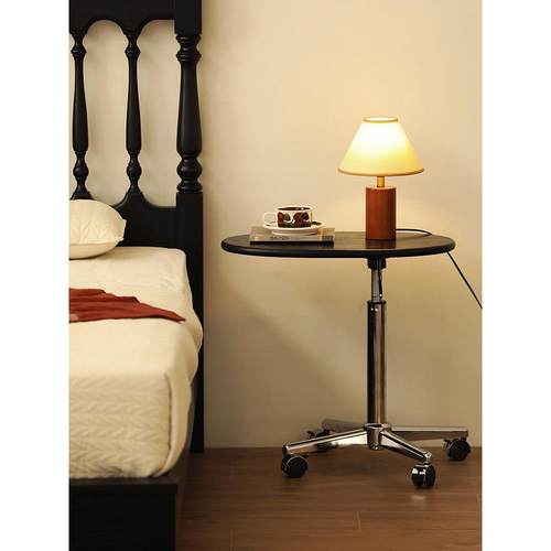 斯堪的纳维亚实木升降桌边桌圆形椭圆形石灰华石板沙发咖啡桌床边