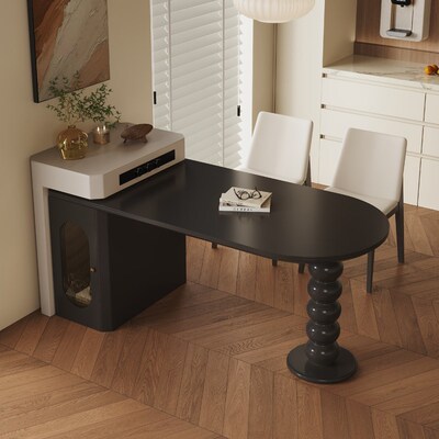 中古风小户型岛台餐桌一体家用复古平齐款岩板厨房高端实木中导台