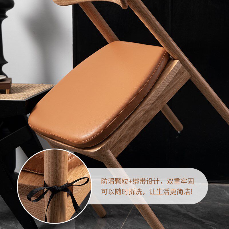 马蹄形餐桌椅坐垫高档皮革纯色防滑绑带椅子凳子记忆棉软垫子座垫