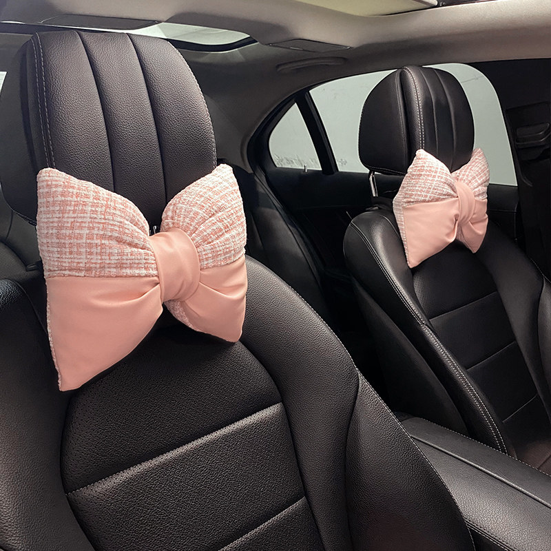 汽车头枕护颈枕腰靠套装一对粉色可爱女生车内靠枕车用座椅四件套