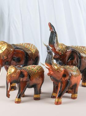 东南亚桌面摆设客厅风水象玄关泰国进口大象摆件实木雕刻博古架