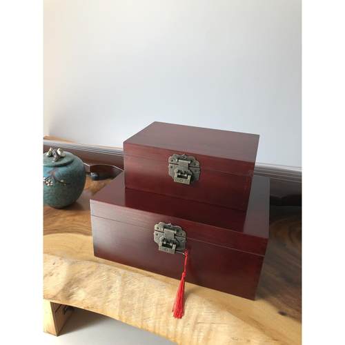 微瑕疵 复古实木桌面收纳盒整理小木箱证件文件带锁木盒