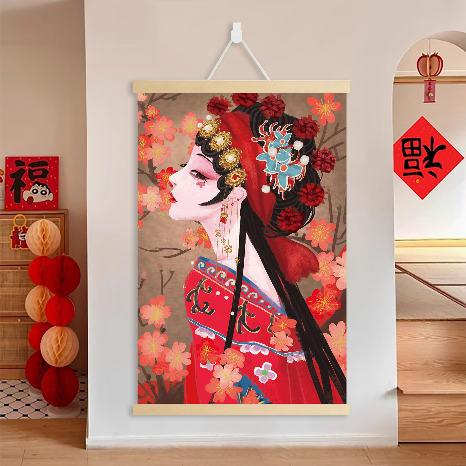 现代简约油画 划布壁挂国潮京剧花旦装饰画 划客厅玄关走廊中国风