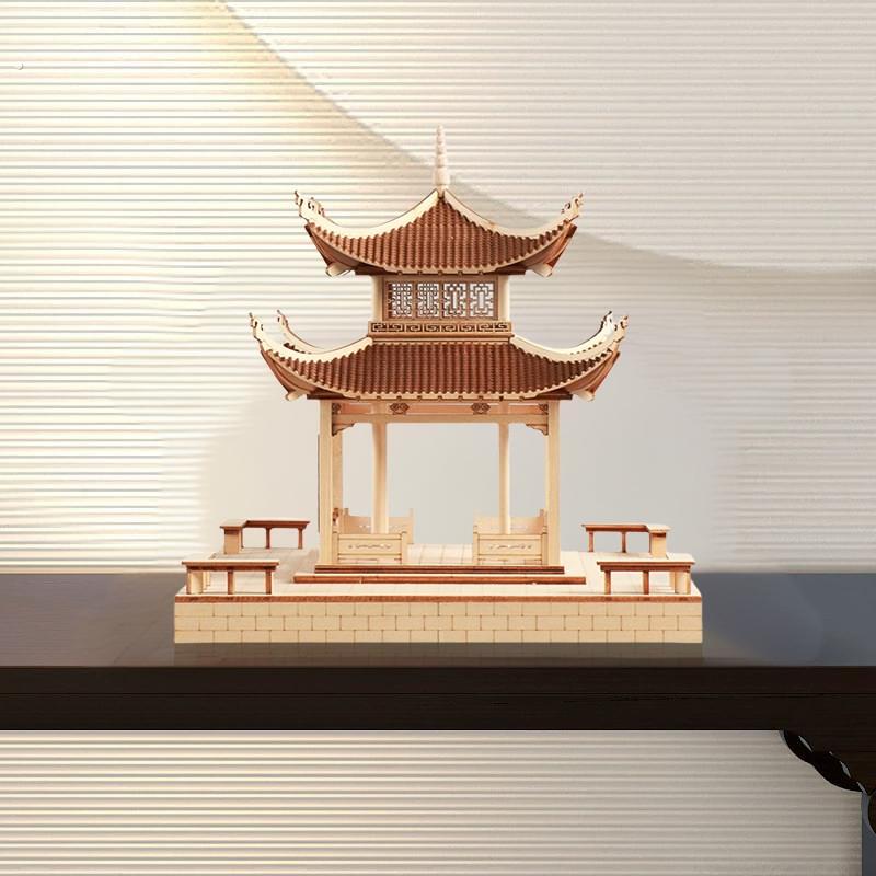 古建筑木质凉亭建筑屋簷摆件新中式创意客厅玄关家居办公桌装饰品