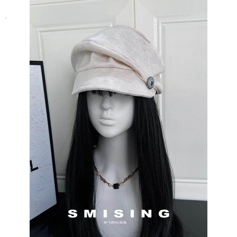 日系纯色褶皱贝雷帽女春秋新款复古文艺百搭报童帽大头围画家帽子