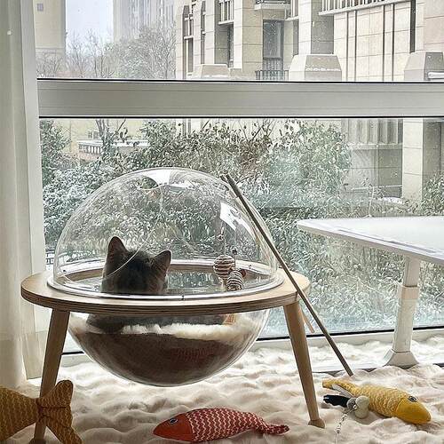 三角形太空舱猫窝四季，封闭安全透明的亚克力猫别墅宠物用品