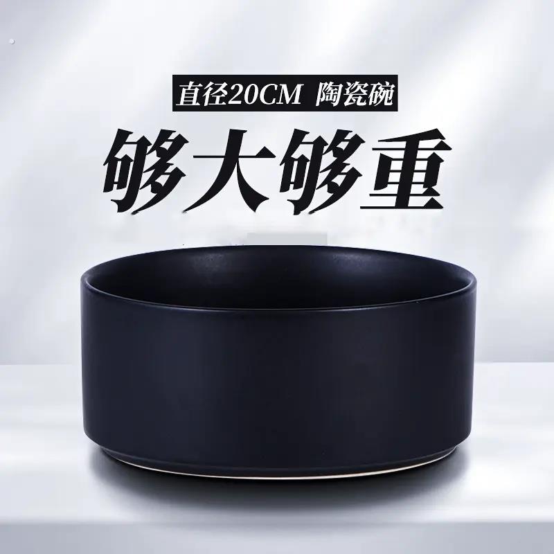 猫碗陶瓷狗碗黑色水碗黑碗猫咪狗盆狗狗碗食盆宠物喝水猫盆防打翻