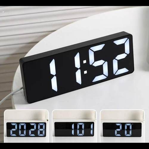 简约大数字电子时钟客厅电视柜台钟夜光静音LED闹钟表万年历温度