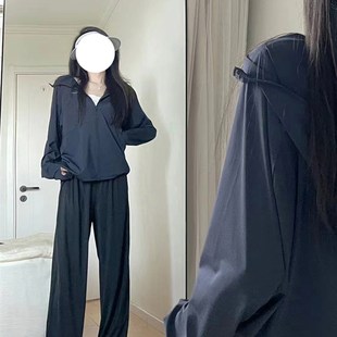 薄款 子垂感胖mm大码 夏季 黑色休闲裤 女装 显瘦梨型身材直筒阔腿长裤