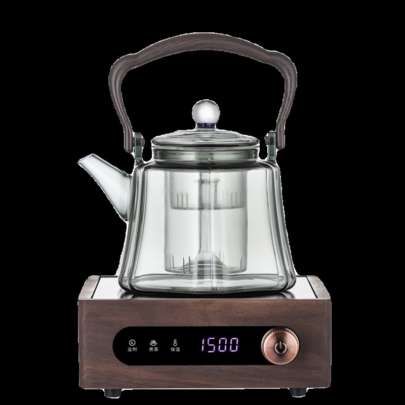 加厚耐高温玻璃蒸煮一体煮茶壶煮茶器新款烧水泡茶套装实木黑晶炉